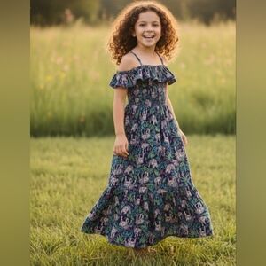 Cat & Jack Floral Off-Shoulder Dress - Green and Pink Sz L (10-12)